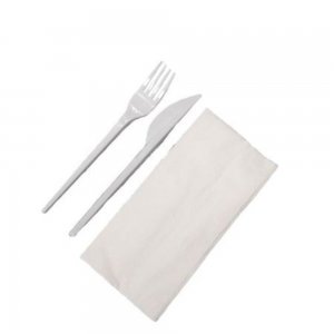 Set Tacamuri Plastic Unica Folosinta OTI, 100 Buc/Set, Furculita, Cutit si Servetel, Culoare Alba, Tacamuri Fast Food, Seturi Unica Folosinta Catering, Tacamuri de Unica Folosinta, Tacamuri de Plastic