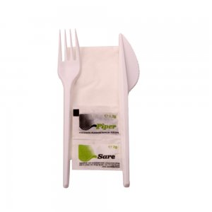 Tacamuri din Plastic si Plicuri Sare si Piper, 100 Buc/Bax, Alb, Set Tacamuri din Plastic, Tacamuri de Unica Folosinta, Vesela de Unica Folosinta, Tacamuri Catering, Tacamuri Fast-Food