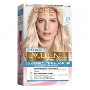 Vopsea de Par Permanenta L'OREAL Paris Excellence Creme 01, Blond Ultra Deschis, 192 ml, Cu Amoniac, Vopsea de Par, Vopsea de Par Permanenta, Vopsea de Par L'OREAL, Vopsea de Par L'OREAL Paris Excellence, Vopsea Permanenta L'OREAL, Vopsea pentru Par