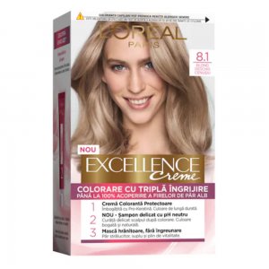 Vopsea de Par Permanenta L'OREAL Paris Excellence Creme 8.1, Blond Cenusiu Deschis, 192 ml, Cu Amoniac, Vopsea de Par, Vopsea de Par Permanenta, Vopsea de Par L'OREAL, Vopsea de Par L'OREAL Paris Excellence, Vopsea Permanenta L'OREAL