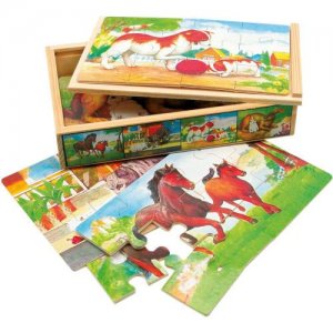 Set 4 Puzzleuri Din Lemn In Cutiuta Animale 48 Piese