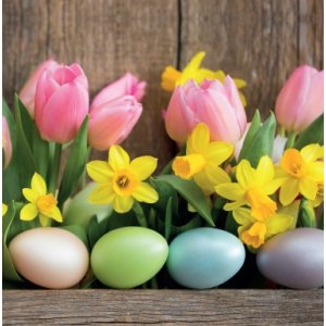 Servetele 33x33cm 3straturi Set20 Model Narcise, Lalele Si Oua Paste Servetele 33x33cm 3straturi Set20 Model Narcise, Lalele Si Oua Paste