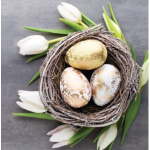 Servetele 33x33cm 3straturi Set20 Paste - Cos Cu Oua Aurii Si Lalele Servetele 33x33cm 3straturi Set20 Paste - Cos Cu Oua Aurii Si Lalele