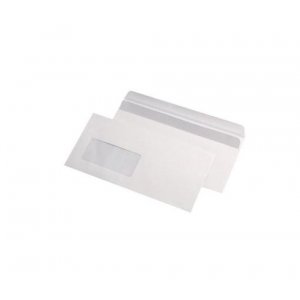 Plic Dl 80g 110x220 Mm Cutie 1000 Autoadeziv Cu Fereastra Stanga Alb