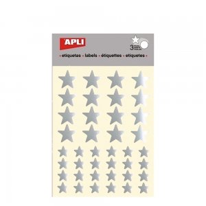 Etichete autoadezive Apli pretaiate, 3 coli/set, stelute argintii