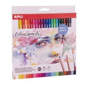 Set creioane colorate pe baza apa Apli, pensula, 24 bucati/set Set creioane colorate pe baza apa Apli, pensula, 24 bucati/set