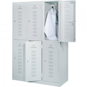 Vestiar metalic, 6 usi/3 canate, 118.5 x 50 x 194.5 cm, gri