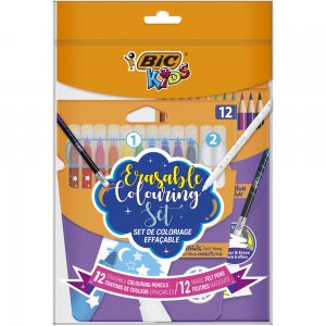 Set coloriaj Bic, creioane colorate Evolution Illusion, markere Colour and Erase, 12 culori/set