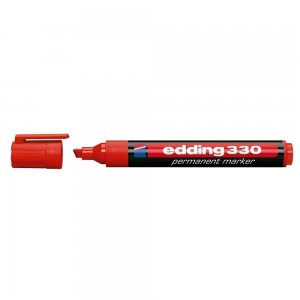 Marker permanent Edding 330, corp plastic, varf retezat, 1-5 mm, rosu Marker permanent Edding 330, corp plastic, varf retezat, 1-5 mm, rosu