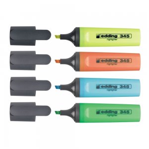 Textmarker Edding 345, varf 2-5 mm, 4 culori/set ( galben, roz, albastru, verde) Textmarker Edding 345, varf 2-5 mm, 4 culori/set ( galben, roz, albastru, verde)