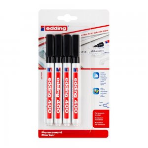 Marker permanent Edding 400, varf rotund 1 mm, negru, 4 bucati/blister Marker permanent Edding 400, varf rotund 1 mm, negru, 4 bucati/blister