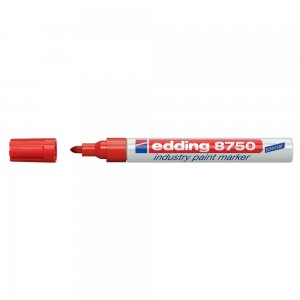 Marker permanent Edding 8750, cu vopsea, corp aluminiu, varf rotund, 2-4 mm, rosu