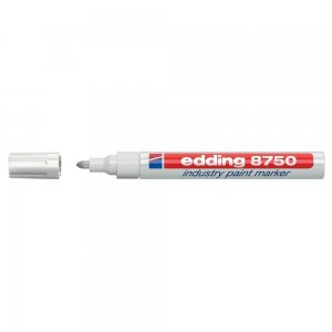 Marker permanent Edding 8750, cu vopsea, corp aluminiu, varf rotund, 2-4 mm, alb