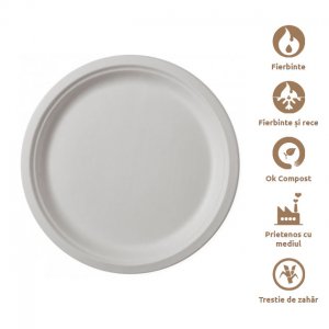 Farfurii plate bio, albe, 17cm, 50 bucati/set Farfurii plate bio, albe, 17cm, 50 bucati/set