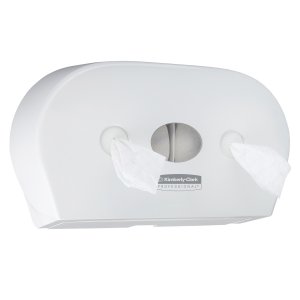 Dispenser Kimberly-Clark Mini Twin, pentru hartie igienica cu derulare centrala, alb Dispenser Kimberly-Clark Mini Twin, pentru hartie igienica cu derulare centrala, alb