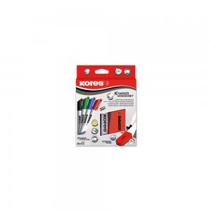 Set Kores pentru whiteboard, 4 markere si burete magnetic Set Kores pentru whiteboard, 4 markere si burete magnetic