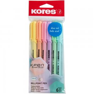 Set 6 pixuri fara mecanism Kores Korm, varf 1 mm, corp pastel, scriere albastra Set 6 pixuri fara mecanism Kores Korm, varf 1 mm, corp pastel, scriere albastra