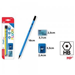 Set 2 creioane Main Paper, HB, radiera, ascutitoare cu container, albastru Set 2 creioane Main Paper, HB, radiera, ascutitoare cu container, albastru