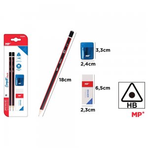 Set 2 creioane Main Paper, HB, radiera, ascutitoare cu container, blister Set 2 creioane Main Paper, HB, radiera, ascutitoare cu container, blister