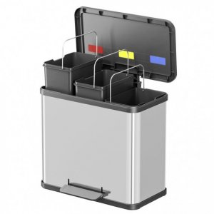 Cos inox cu pedala TrioPlusL si doua galeti interioare, 3 x 9 L Cos inox cu pedala TrioPlusL si doua galeti interioare, 3 x 9 L