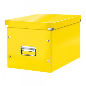 Cutie depozitare Leitz WOW Click & Store, carton laminat, pliabila, cu capac si maner, 32x31x36 cm, galben Cutie depozitare Leitz WOW Click & Store, carton laminat, pliabila, cu capac si maner, 32x31x36 cm, galben