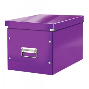 Cutie depozitare Leitz WOW Click & Store, carton laminat, pliabila, cu capac si maner, 32x31x36 cm, mov Cutie depozitare Leitz WOW Click & Store, carton laminat, pliabila, cu capac si maner, 32x31x36 cm, mov