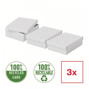 Cutie depozitare Esselte Home Recycled, carton reciclat si reciclabil, 360x265x100 mm, cu capac, 3 bucati/set, alb Cutie depozitare Esselte Home Recycled, carton reciclat si reciclabil, 360x265x100 mm, cu capac, 3 bucati/set, alb