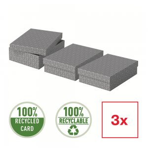 Cutie depozitare Esselte Home Recycled, carton reciclat si reciclabil, 360x265x100 mm, cu capac, 3 bucati/set, gri Cutie depozitare Esselte Home Recycled, carton reciclat si reciclabil, 360x265x100 mm, cu capac, 3 bucati/set, gri