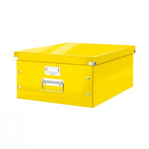Cutie depozitare Leitz WOW Click & Store, carton laminat, mare, pliabila, galben Cutie depozitare Leitz WOW Click & Store, carton laminat, mare, pliabila, galben
