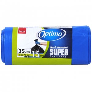 Saci menajeri LDPE albastri Sano Optima, 35 L, 50 x 70 cm, 22 micrpni, 15 saci/rola Saci menajeri LDPE albastri Sano Optima, 35 L, 50 x 70 cm, 22 micrpni, 15 saci/rola