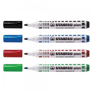 Marker pentru tabla Stabilo Plan 64, varf rotund, 2.5-3.5mm, 4 bucati/set ( negru, rosu, albastru, verde) Marker pentru tabla Stabilo Plan 64, varf rotund, 2.5-3.5mm, 4 bucati/set ( negru, rosu, albastru, verde)