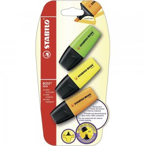 Textmarker Stabilo Boss mini, 3 culori/blister, galben, verde, portocaliu Textmarker Stabilo Boss mini, 3 culori/blister, galben, verde, portocaliu