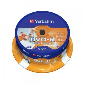 DVD-R printabil Verbatim, 16x, 4.7 GB, 25 bucati/cake DVD-R printabil Verbatim, 16x, 4.7 GB, 25 bucati/cake