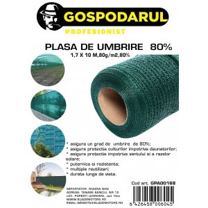 Plasa De Umbrire ,1,7x10 M,80g/m2,80% Plasa De Umbrire ,1,7x10 M,80g/m2,80%