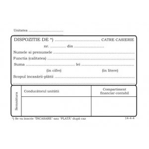 Dispozitie Plata Casierie, Format A6, Autocopiativ, 50 Set/carnet Dispozitie Plata Casierie, Format A6, Autocopiativ, 50 Set/carnet