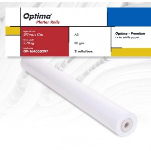 Rola Plotter A3, 80gr, 297mm X 50m, 2 Role/cutie, Optima - Premium Rola Plotter A3, 80gr, 297mm X 50m, 2 Role/cutie, Optima - Premium