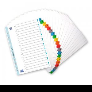 Index Carton Alfabetic Oxford A4 A-z, 20 File/set, 170g/mp, 11 Perforatii Pentru Indosariere, Include Cuprins, Culoare Alb Cu Margine Color Index Carton Alfabetic Oxford A4 A-z, 20 File/set, 170g/mp, 11 Perforatii Pentru Indosariere, Include Cuprins, Culoare Alb Cu Margine Color