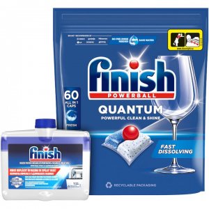 Pachet Promo: Finish Solutie Curatare Masina Vase Regular 250ml + Finish Quantum Poweball, 60 Tablete, Capsule Pentru Masina De Spalat Pachet Promo: Finish Solutie Curatare Masina Vase Regular 250ml + Finish Quantum Poweball, 60 Tablete, Capsule Pentru Masina De Spalat