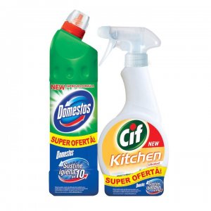 Pachet Promo: Domestos Pine 750 Ml + Spray Bucatarie Cif 500 Ml Pachet Promo: Domestos Pine 750 Ml + Spray Bucatarie Cif 500 Ml