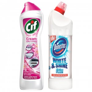 Pachet Promo: Solutie Cif Cream Pink Flower 500 Ml + Domestos White 750 Ml Pachet Promo: Solutie Cif Cream Pink Flower 500 Ml + Domestos White 750 Ml