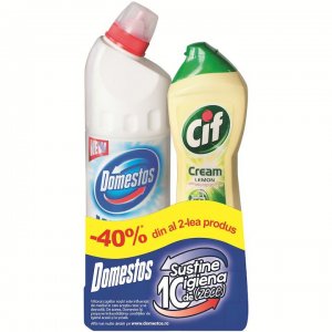 Pachet Promo: Solutie Cif Cream Lemon 500 Ml + Domestos White 750 Ml Pachet Promo: Solutie Cif Cream Lemon 500 Ml + Domestos White 750 Ml