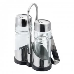 Suport 2 Recipiente Pentru Sare, Piper Si Servetel, Dimensiune 9x3 Cm Suport 2 Recipiente Pentru Sare, Piper Si Servetel, Dimensiune 9x3 Cm