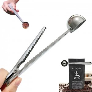 Lingura Dozatoare Cafea Cu Clips Sigilare Din Otel Inoxidabil, Dimensiune 16 Cm