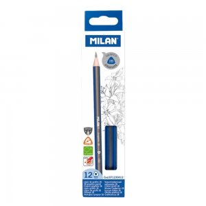 Set 12 Creioane Grafit MILAN, Mina 2B, Corp de Lemn Triunghiular, Creioane 2B, Creioane Grafit 2B, Creioane 2B MILAN, Set Creioane Grafit, Creion 2B Grafit, Creioane pentru Schite si Grafica, Creioane Desen Tehnic