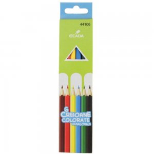 Set 6 Creioane Color ECADA, 6 Culori, Corp Hexagonal din Lemn, Creioane Hexagonale Colorate, Creioane Colorate, Creioane ECADA, Set Creioane Colorate, Creion Colorat, Creioane Scoala, Creioane Desen