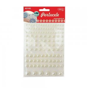 Perle Autoadezive DACO, 120 Buc/Set, Perlucele, Dimensiuni Variabile, Material Plastic, Culoare Alba, Accesorii Craft, Perle din Plastic, Perle pentru Bratari, Perle Coliere, Perle Bijuterii, Perle Albe, Perle de Lipit, Perele Autoadezive