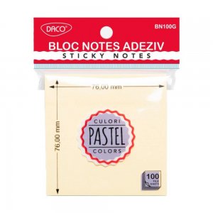 Bloc Notes Adeziv Galben Pastel Daco, Dimensiune 76x76 mm, 100 File Bloc Notes Adeziv Galben Pastel Daco, Dimensiune 76x76 mm, 100 File