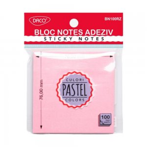 Bloc Notes Adeziv Roz Pastel Daco, 76x76 mm, 100 File Bloc Notes Adeziv Roz Pastel Daco, 76x76 mm, 100 File