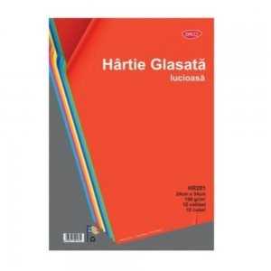 Hartie Glasata Lucioasa DACO, 24x34 cm, 12 Coli/Top, 150 g/mÂ², 12 Culori, Hartie Glasata, Hartie Glasata Lucioasa, Hartie Glasata Colorata, Hartie Glasata Culori Asortate, Hartie Glace, Hartie Glase, Rechizite Scolare