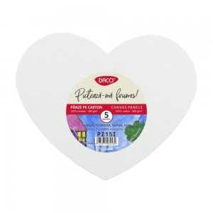 Panza Pictura pe Carton DACO, Model Inima, 5 Buc/Set, 280 g/mÂ², Panza pentru Pictura, Panza pe Carton Bumbac, Carton cu Panza, Carton cu Panza Bumbac, Panza pe Carton, Materiale pentru Pictura, Panza Daco